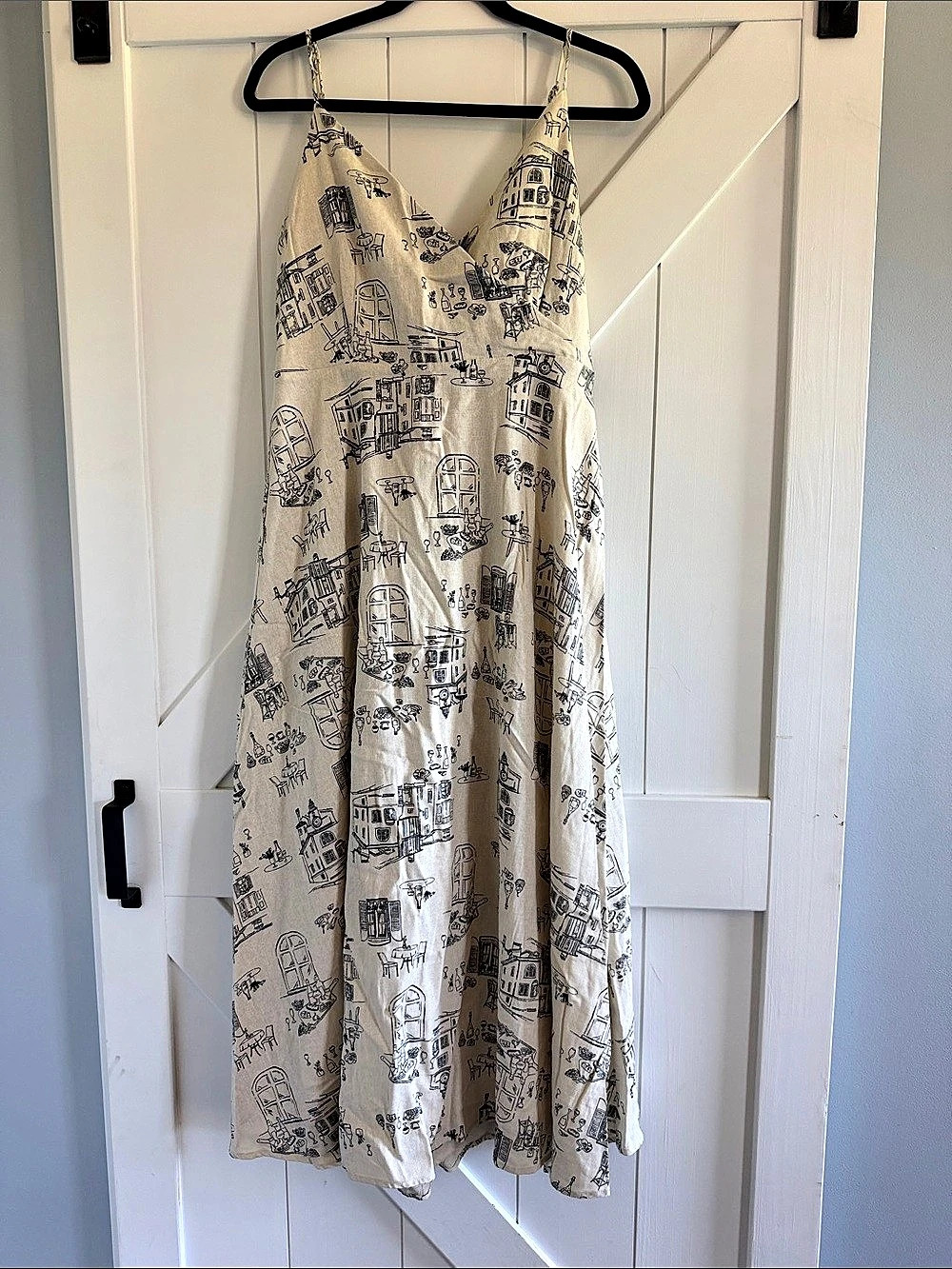 by the River Printed Tie-Front Maxi Dress in Cream & Black Like New
